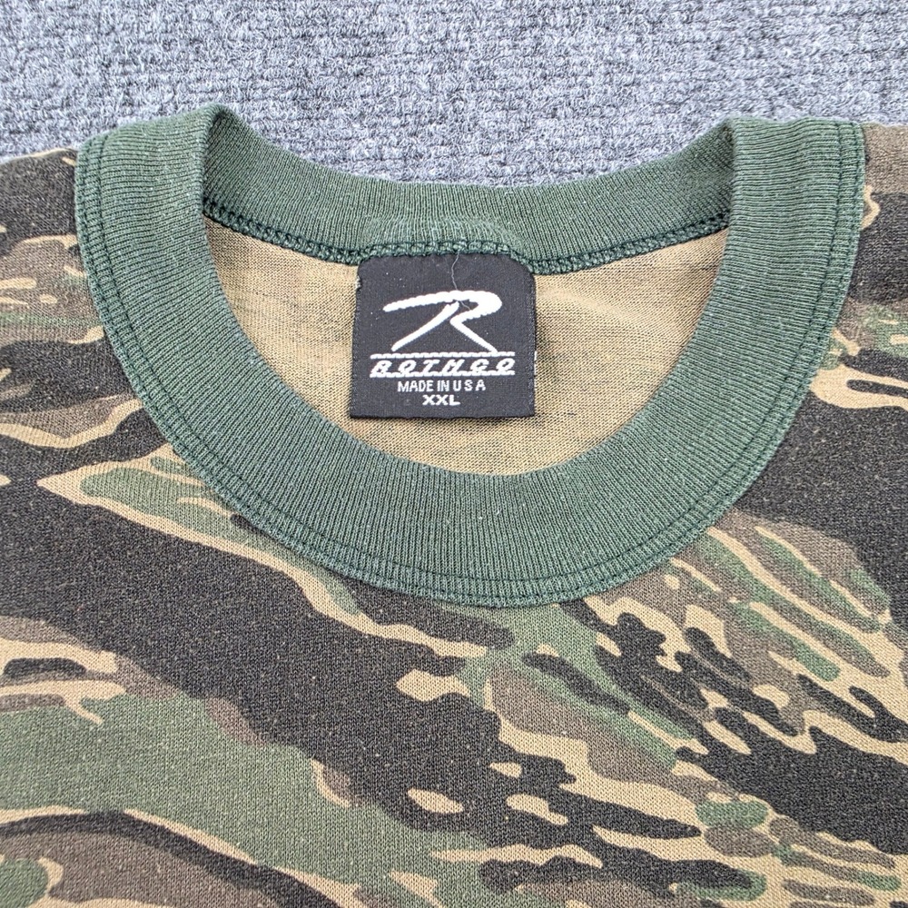 VTG ROTHCO Tiger Stripe Camouflage T Shirt Mens XXL Made in USA Short Sleeve 90s